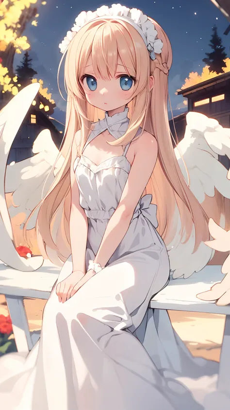 cute angel girl，angel wings，doa，sat down，the atmospheric sense of dusk，blood vess，karo