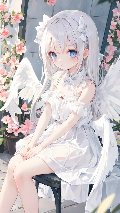 cute angel girl，angel wings，doa，sat down，the atmospheric sense of dusk，blood vess