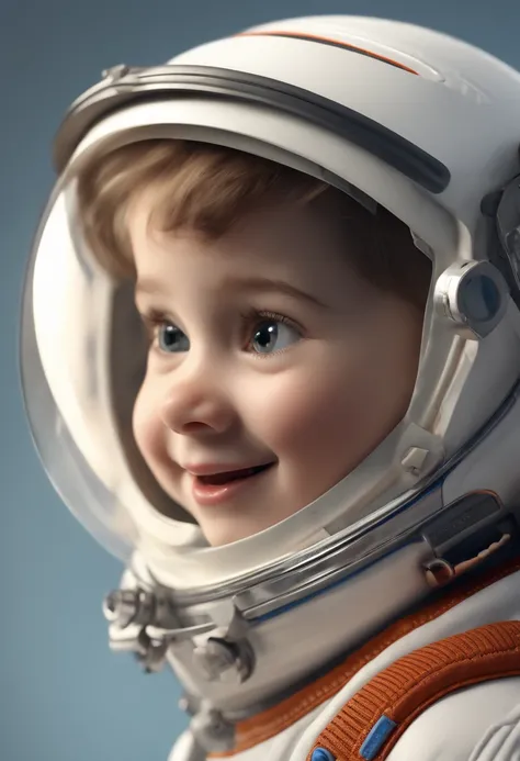 (best quality,4k,8k,highres,masterpiece:1.2),ultra-detailed,(realistic,photorealistic,photo-realistic:1.37), happy cute kid, short hair, white background, astronaut costume, cartoonish, Pixar style, 3D, detailed face, asymmetrical 16k