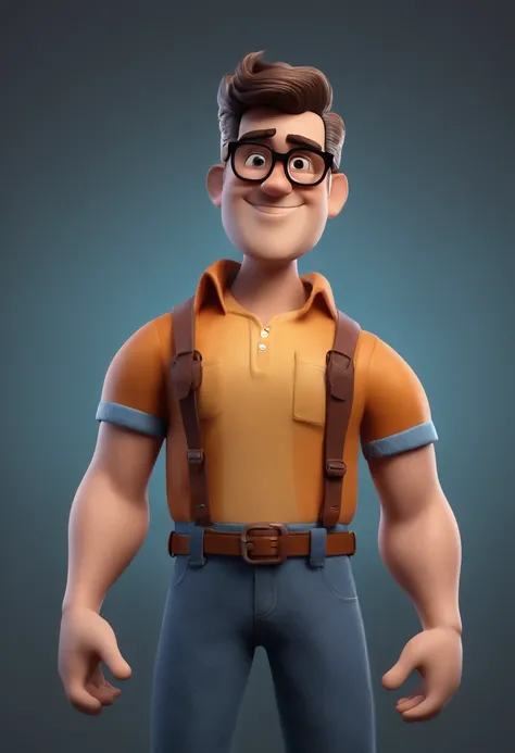 Cartoon character of a man with black glasses and a blue shirt, animation character, Caractere estilizado, animation style rendering, 3D estilizado, Arnold Maya render, 3 d render stylized, toon render keyshot, Personagem 3D, Personagem 3D, 3d rendering st...