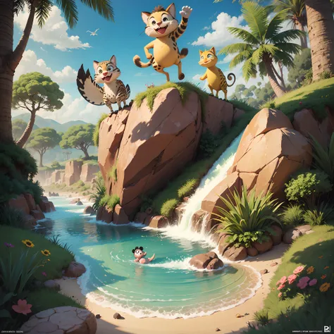 safari-themed posters with joyful cartoon animals, designed in a cheerful and child-friendly style, poster disney pixar, 3d --auto --s2