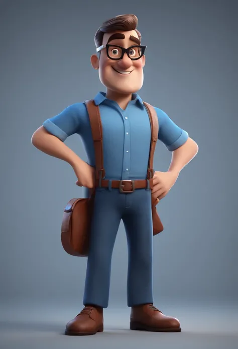 Cartoon character of a man with black glasses and a blue shirt, animation character, Caractere estilizado, animation style rendering, 3D estilizado, Arnold Maya render, 3 d render stylized, toon render keyshot, Personagem 3D, Personagem 3D, 3d rendering st...