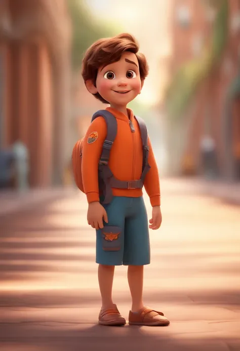 a happy cute kid standing short hair, vestindo uma fantasia espacial, , fundo branco, barnet, Tom, Estilo Pixar, ....3d, desenhos animados, rosto detalhado, asymmetrical 16k