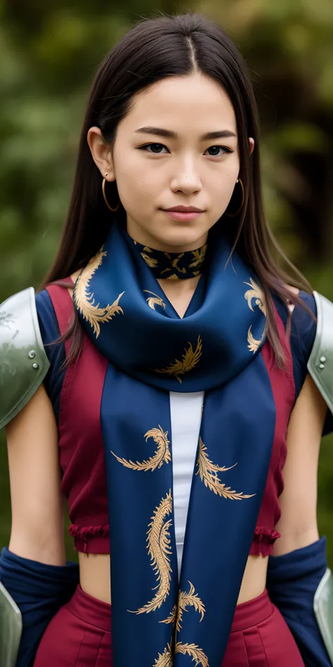 Blue dragon female with cleric armor and navy tattered bandana wrapped around her neck