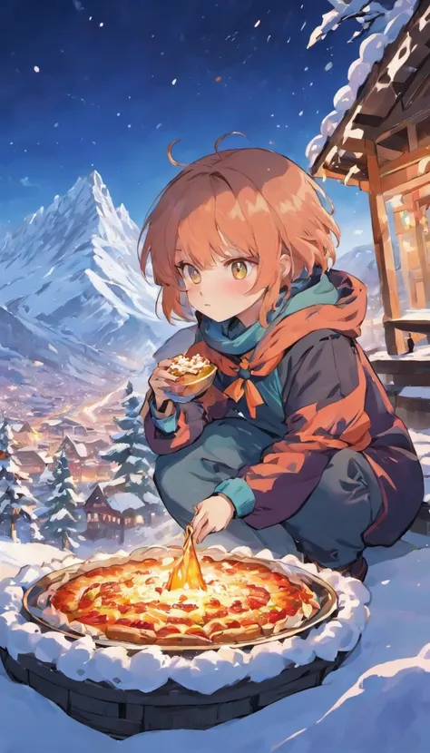 Eating a Christmas feast on a snowy mountain.