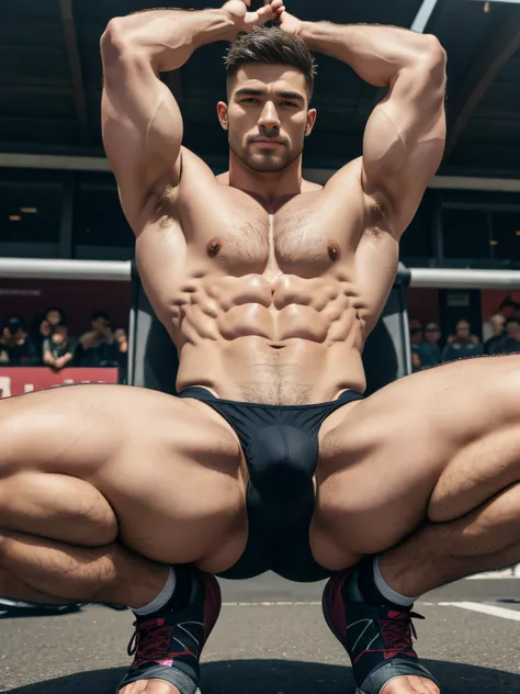 masuter piece、well built、street、street、spectators、age 35、Accurate skeleton、sole of feet、Show the soles of your feet、Precise feet、muscular、macho、male people、short-haired、Fade Cut、Wild、Hot、NSFW、Bulge、FULL BODYSHOT、Rugby players、The large、Opening legs、Large b...