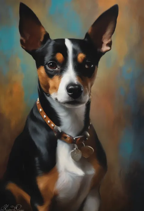 (obra-prima, mejor calidad),1rat terrier sentando esperando a que su amo venga, machas negras,