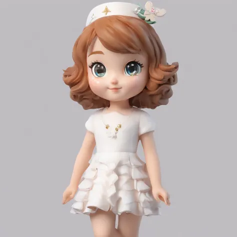 super cute girl IP by pop mart, Bright eyes, cherub,Little white dress, Clay, Models, a blind box toy, Glossy and delicate,Clean background, Good gloss, 3D rendering of,Best quality