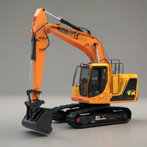 Toy excavator, Models, Delicate toys,Structurally sound，Alloy material，Sany Heavy Industry simulation design， Glossy and delicate,Clean background, Good gloss, 3D rendering of,Best quality