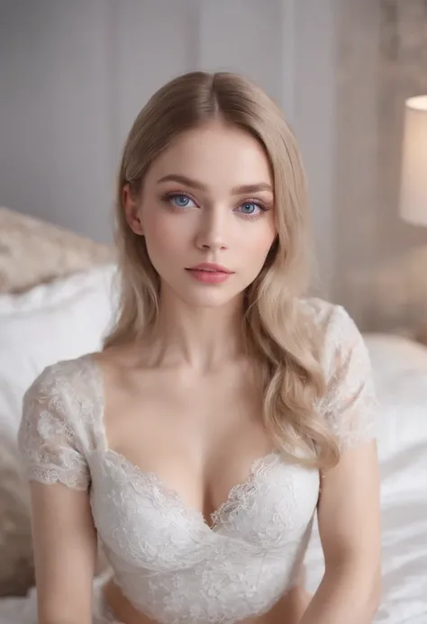 Woman completely , Sexy blue-eyed girl, Ultra photo realsisim, detailed meticulous, portrait sophie mudd, blonde hair and large eyes, selfie of a young woman, bedroom eyes, Violet Myers, nomake-up, Natural makeup, look straight at the camera, face with art...