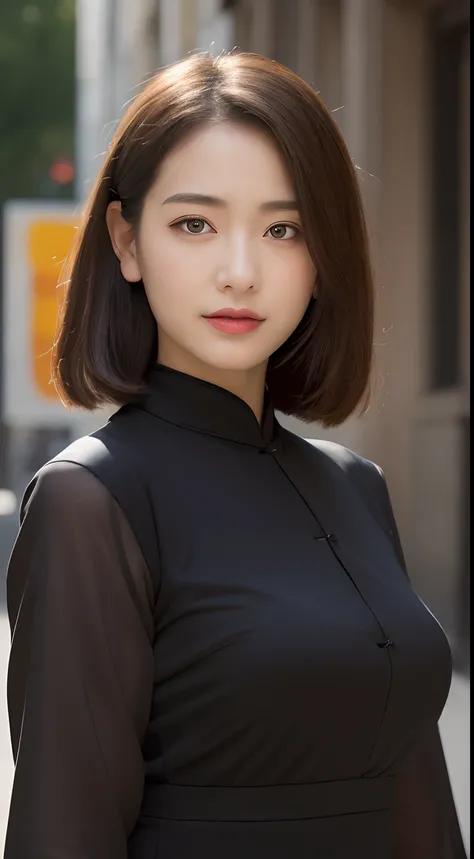 ((top-quality、8K、​masterpiece、:1.3))、1girl in、Amazing beauty，full body Esbian、Slim Faces、Pretty women、(dark brown hair)、qipao dress:1.1、Super Detailed Face、detailedeyes、二重まぶた、blurry backround、Slim Faces、nighttime scene、appearance、Street、raw,Back，Walking，ra...