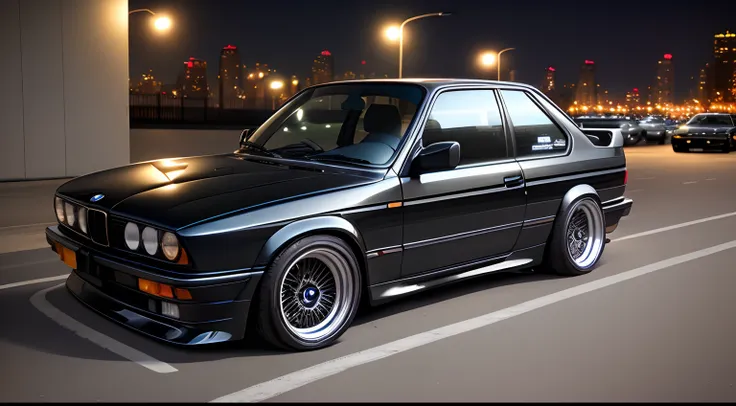 BMW E30, blackout, nyc, desktop wallpaper, license plate number is  “AVAANI”, night, desktop wallpaper size, not cartoonish