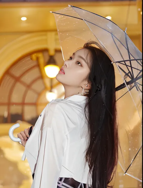 there is a woman holding an umbrella in the rain, blackpink jennie, portrait of jossi of blackpink, portrait jisoo blackpink, bae suzy, Shin Jinying, portrait of female korean idol, Choi Hyun-hwa, glossy from rain, roseanne park of blackpink, ji-min, gongb...