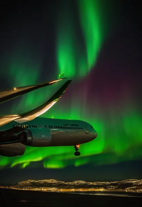 Jumbo jets flying under the Northern Lights、Magnificent Northern Lights、Glowing Northern Lights、Seven colored aurora borealis、Iridescent Northern Lights、Curtains of the Northern Lights、Jumbo Jet 777 is flying