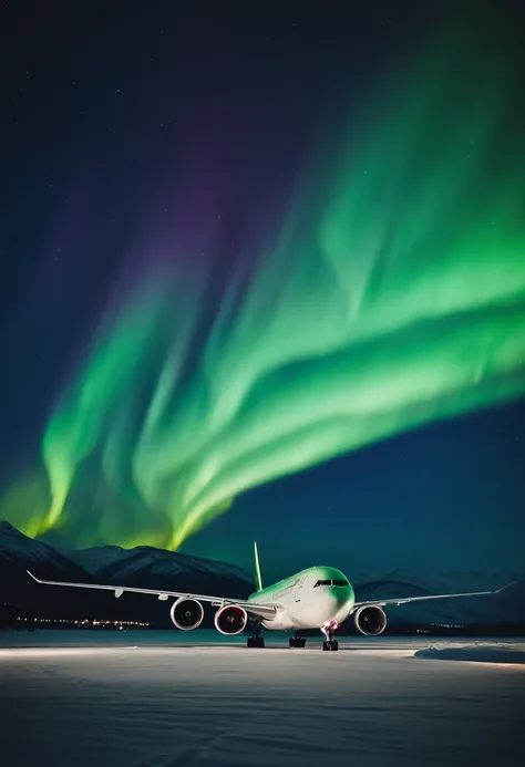 Jumbo jets flying under the Northern Lights、Magnificent Northern Lights、Glowing Northern Lights、Seven colored aurora borealis、Iridescent Northern Lights、Curtains of the Northern Lights、Jumbo Jet 777 is flying