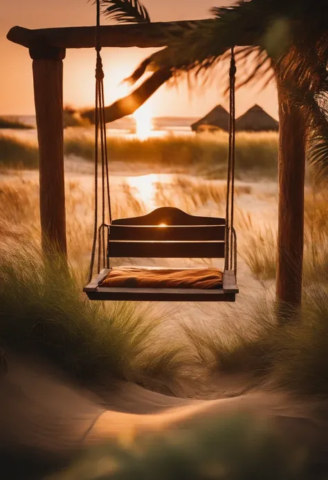 Small oasis in the middle of the dunes with a huge swing