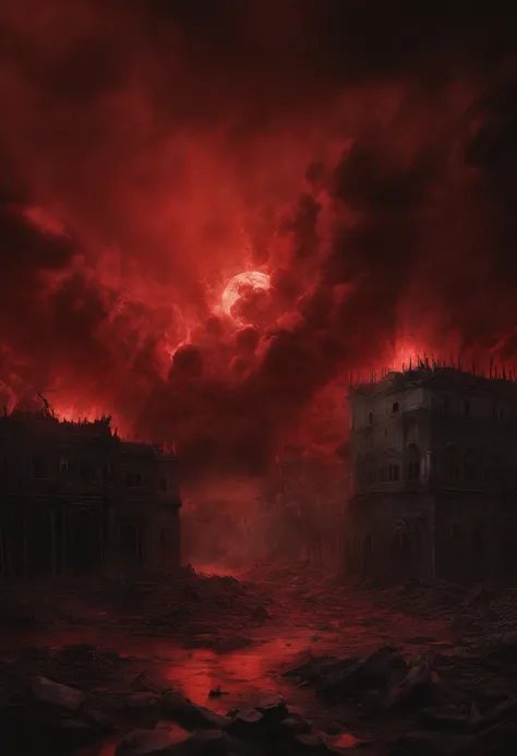 Complete and total darkness drawing of the destruction of world blood paints the walls