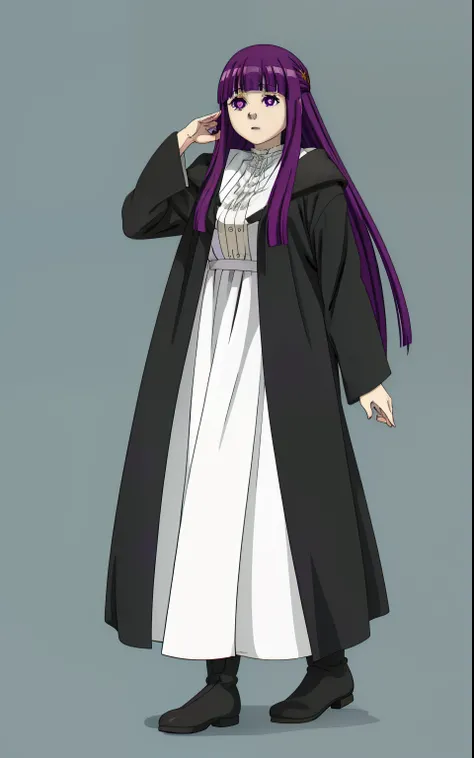 anime character with purple hair and long black coat, maya fey from ace attorney, full body white purple cloak, ace attorney style, nun outfit, official character art, hinata hyuga, flowing hair and long robes, ((wearing aristocrat robe)), tsukasa dokite, ...