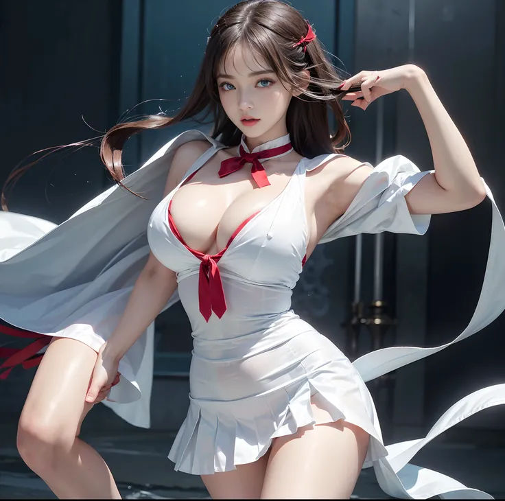 (top-quality, 4K picture quality, ​masterpiece, Professional lighting without shadows, A hyper-realistic), perfect anatomia, Two girls, ( with perfect body、Colossal breasts with tension:1.2), Bright and even whitening skin without wrinkles and steps, (Refl...