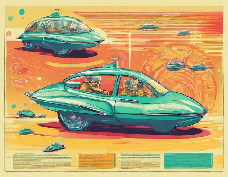 A Turtle Drive Car in the retro futurism style