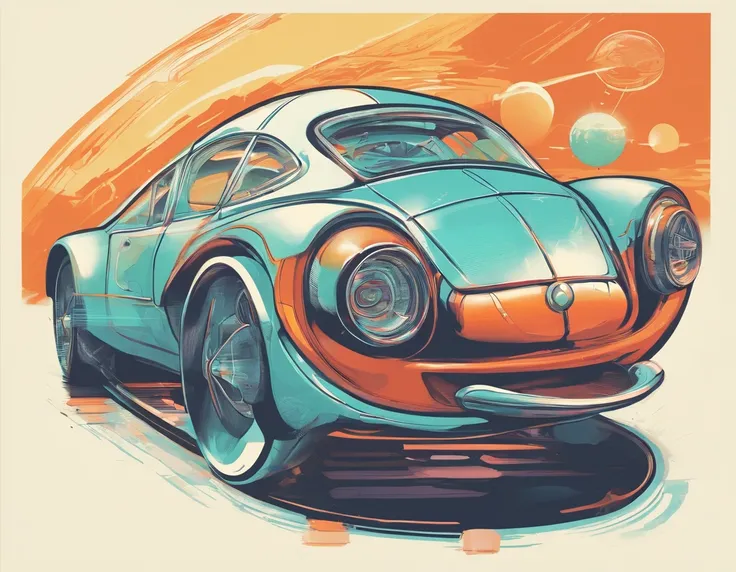 A Turtle Drive Car in the retro futurism style