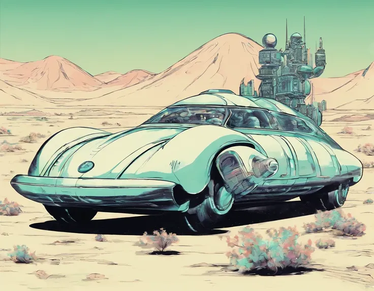 A Turtle Drive Car in the retro futurism style