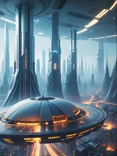 futuristic city, 24th century, spaceship, space colony, futuristic society