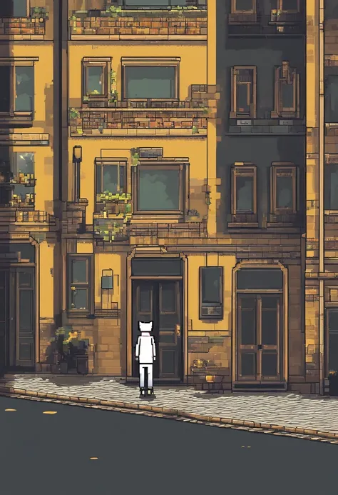 Create a scene, in a dark street inspired by the streets of London, lit only by the yellow light of a distant streetlight. the street tiles are wet and fog hangs in the air. The street is deserted, only two young people stand out in the landscape. A girl w...