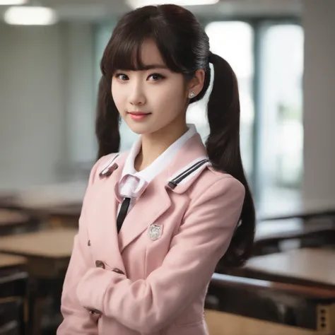 ((((five fingers)))), ((masterpiece)), (((best quality))), ((ultra-detailed face)), ultra-detailed skin, ultra-detailed eyes, ((photorealistic)), ((((five fingers)))), full boby, perfect anatomy, smile, ((japanese modern high school girl wearing school uni...