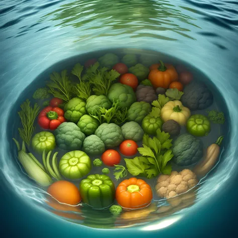 Vegetables submerged in water