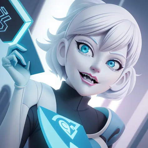 Cartoon girl with silver white hair holding a book, cyber punk style，pixar-style，inspired by Lois van Baarle, disney artstyle, Cartoon Art Style, loish van baarle, Stylized anime, Loli, cartoon digital painting, 4k high definition. snow white hair, artgerm...