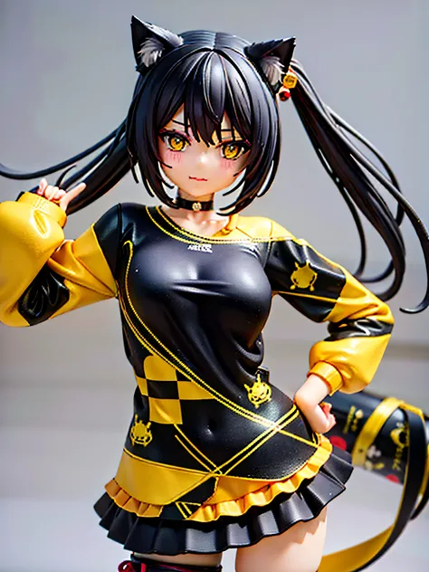 Anime girl with black hair and yellow eyes in black and yellow clothes, Anime moe art style, Anime style. 8K, anime girl with cat ears, vrchat, anime style character, render of a cute 3d anime girl, anime styled 3d, Stylized anime, Anime Stylization, cute ...