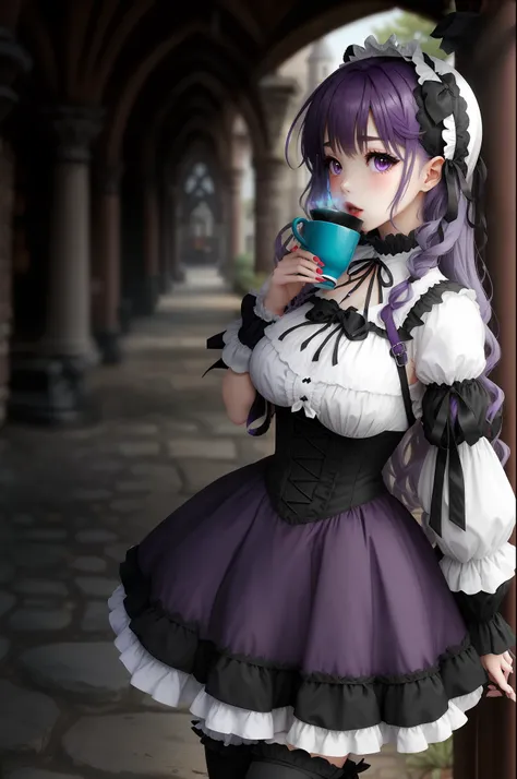 Purple Hair Semi-Long Gothic Lolita F Cup