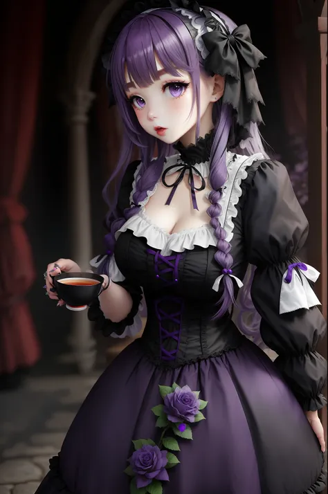 Purple Hair Semi-Long Gothic Lolita F Cup