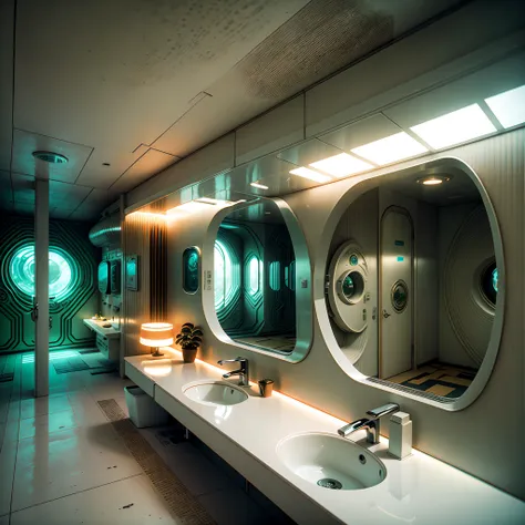 cinematic photo of full interior of a digitally advanced futuristic restroom --auto --s2