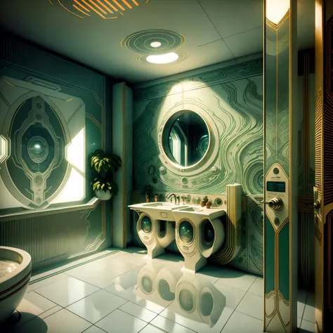 cinematic photo of full interior of a digitally advanced futuristic restroom --auto --s2