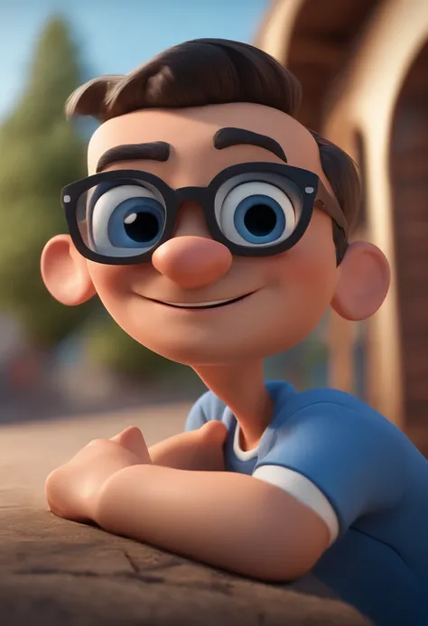 Cartoon character of a man with black glasses and a blue shirt, animation character, Caractere estilizado, animation style rendering, 3D estilizado, Arnold Maya render, 3 d render stylized, toon render keyshot, Personagem 3D, Personagem 3D, 3d rendering st...