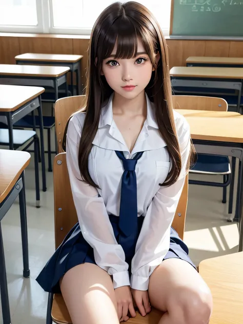 portlate、School Uniforms、bright expression、poneyTail、Young shiny shiny white shiny skin、Best Looks、Natural brown hair with dazzling highlights、shiny light hair,、Super long silky straight hair、Beautiful bangs that shine、Blunt bangs、Glowing crystal clear att...