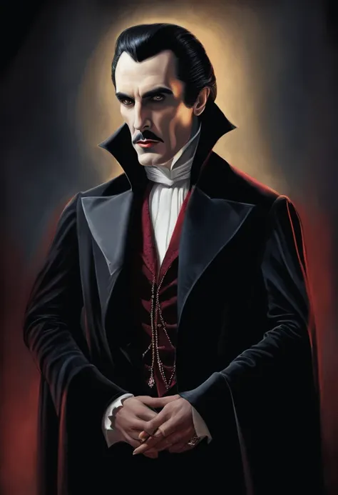 A color drawing of Count Dracula in dark style