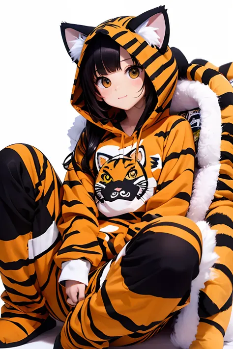 Cat wearing tiger kigurumi, Chibi Chara, masutepiece, Best Quality, Super Detail