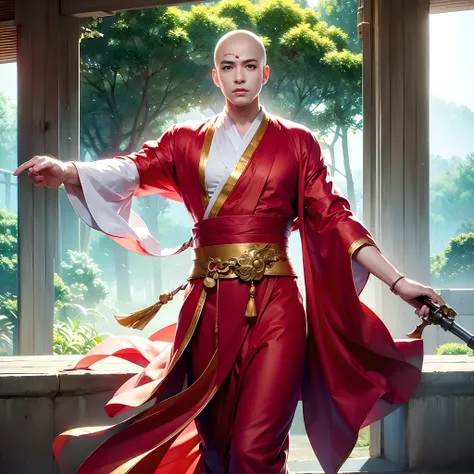 ((巨作)), HD clarity, Avatar, ((((figure: 1人, White Sleeve, bald-headed, Robe))))，(((1 juvenile，bald-headed，buddhist monk，full bodyesbian，tear-mole:)))，Cool sensation，Natural，peacful，naive。Optimal quality，tmasterpiece：1.4），超高分辨率，realisticlying，Front lighting...