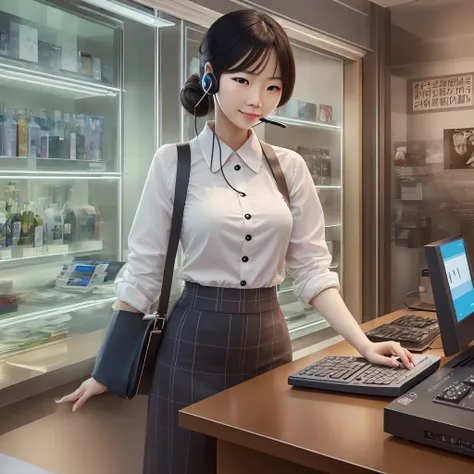 Customer service image, Chinese girl, professional customer service, realistic style, real people, Chinese, telephone customer service --auto --s2