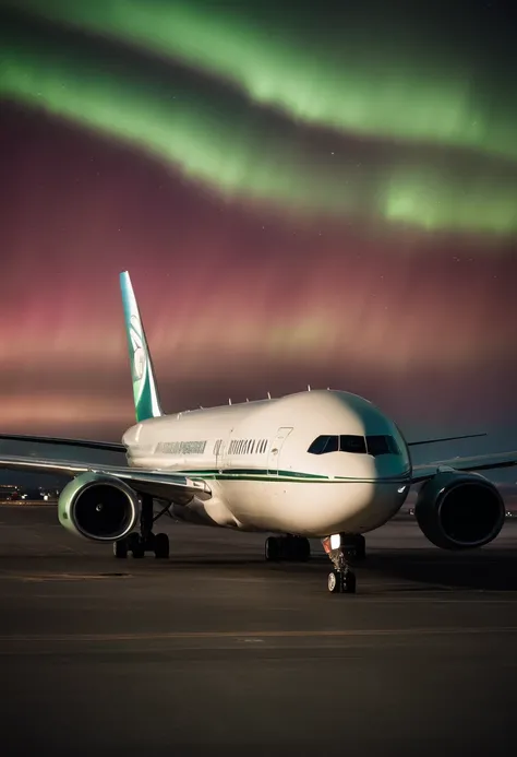 Jumbo jets flying under the Northern Lights、Magnificent Northern Lights、Shining Northern Lights、Aurora Borealis in 7 colors、Iridescent Northern Lights、Curtains of the Northern Lights、Jumbo Jet 777 is flying