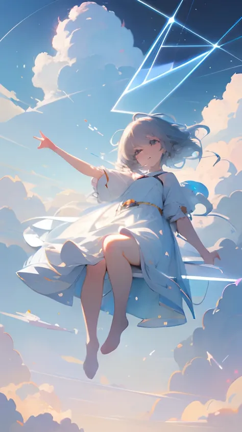 (Best Quality,4K,8K,high resolution,masterpiece:1.2), ultra-detailed,(realistic,photorealistic:1.37), cloud girl, girl floating in the sky, beautiful detailed eyes and pupils, fluffy clouds, radiant and joyful expression, soft lighting, (Bauhaus, geometric...