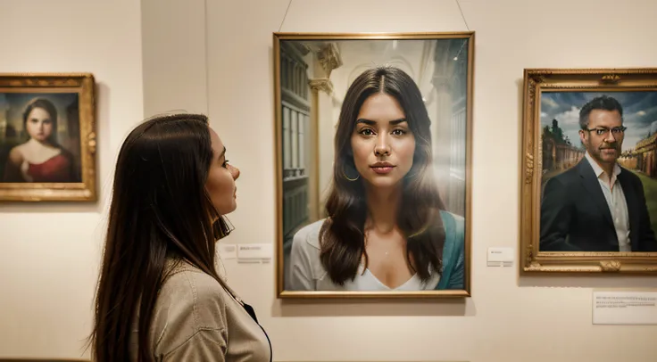 a hyper realistic photography of a man and a woman looking at paintings in a museum in Melbourne, no people, Nikon D850 DSLR 4k camera, 100mm lens, F 1.2 aperture setting, bright and natural lighting, vibrant, fun and relaxing atmosphere