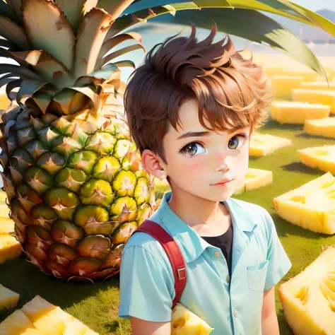 Pineapple panorama, cute boy, charming eyes