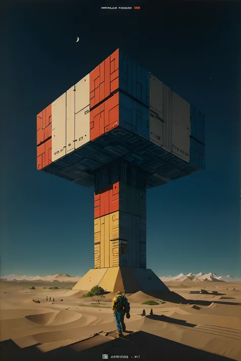 pintura de um robo com cores vermelha e azul, um labirinto com formato de tetris, e uma piramide gigante feita de tetris, sci-fi art, inspirado em Chris Foss, pintura de fantasia, Chris Foss, arte de videogame, inspirado em Mario Comensoli, arte do jogo ni...