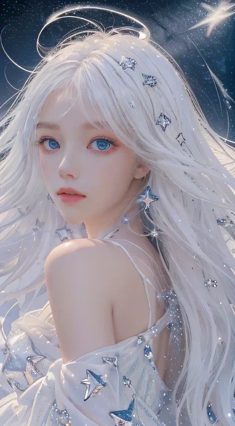 masterpiece, best quality,a high resolution, 1girll, (long_white_hair:1.2), stars in eyes, messy floating hair, white color hair...