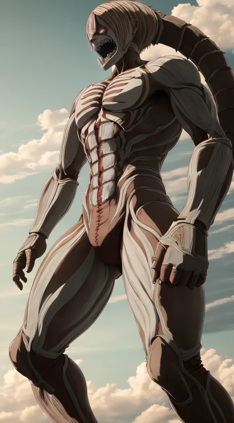 colossal titan(Shingeki no Kyojin), cinematic shot, with its huge and sharp teeth, anime, hd, attack on titan;
eren yeager 3d maneuver gear, action angle, attacking the titan head midair, 8k, 4k, (highres:1.1), best quality;