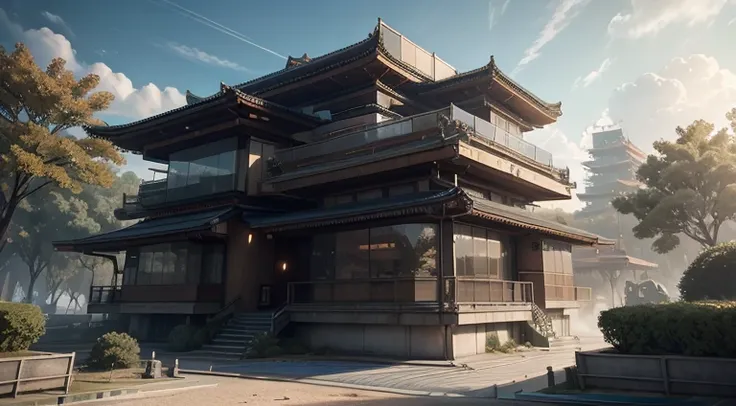 sci-fi complex，afofuturism，takamatsu new architectural style，《cyberpunk 2077》in the oriental architecture，there are complex mech...